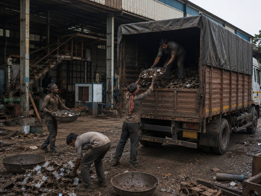 Bahl Metals team collecting scrap directly from a factory and loading onto truck
